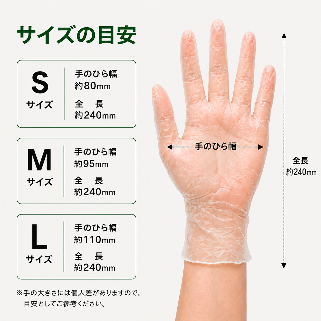 高品質パウダーフリー プラスチック手袋（PVC製）